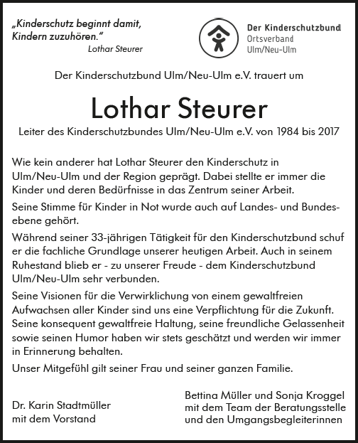 Traueranzeige Lothar Steurer